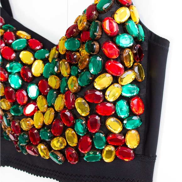 Dolce&Gabbana Vintage 1990s Rainbow Multicolor Crystal Candy Black Bustier Top - Picture 7 of 12